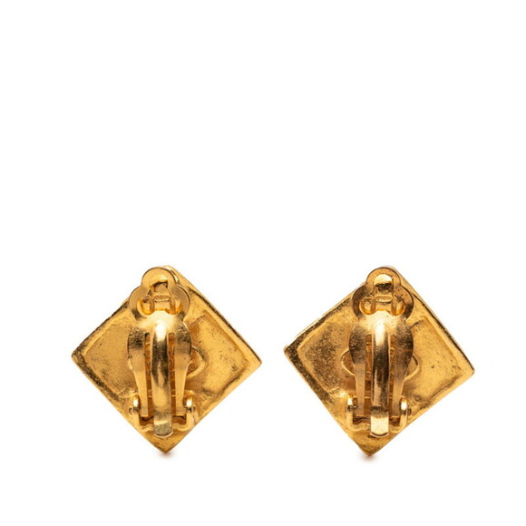 CHANEL Vintage Gold Diamond Logo Earrings - Picture 2 of 3